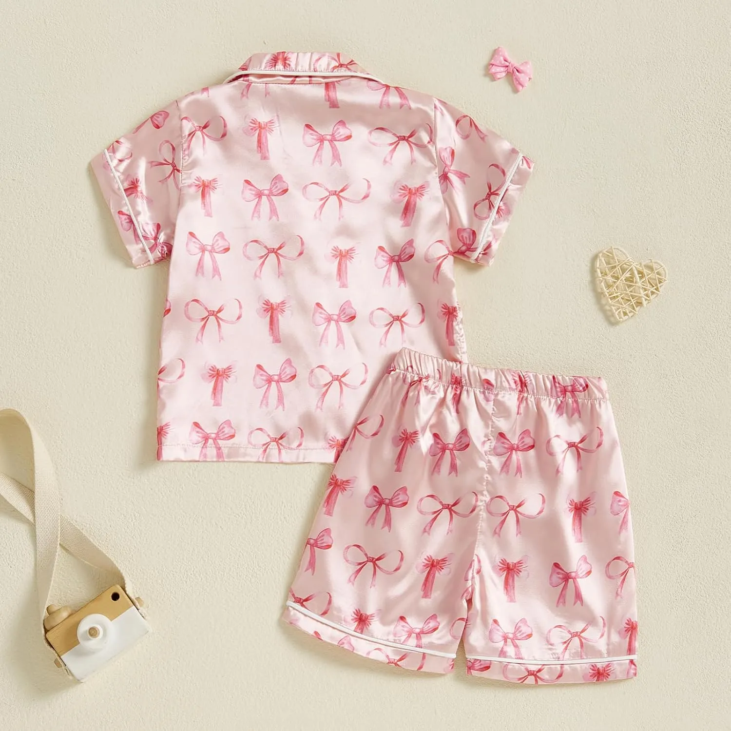 Kuriozud Toddler Baby Kids Satin Pajamas Short Sleeve Button Down 2 Piece Pajama Set Little Girl Sleepwear Summer Pajamas