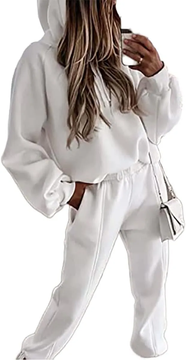 KYLASIEN Women Long Sleeve Fleece Lined Tracksuit 2022 Fall Casual Hood Sweatshirt Jogger Pant 2 Piece Outfit Oversized Workout Athletic Loungewear Sets