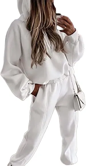 KYLASIEN Women Long Sleeve Fleece Lined Tracksuit 2022 Fall Casual Hood Sweatshirt Jogger Pant 2 Piece Outfit Oversized Workout Athletic Loungewear Sets