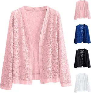 Lace Cardigan for Women Long Sleeve Open Front Floral Crochet Summer Shrug Cover Ups Dressy Elegant Coat Party Outfits