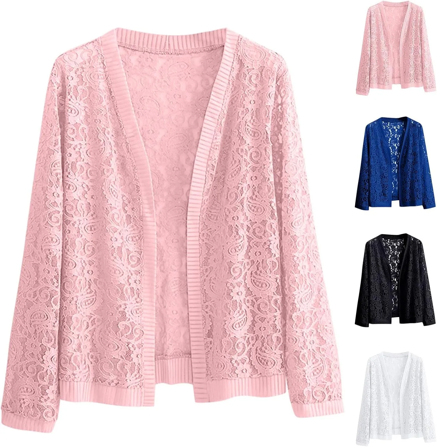 Lace Cardigan for Women Long Sleeve Open Front Floral Crochet Summer Shrug Cover Ups Dressy Elegant Coat Party Outfits