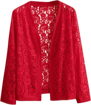 Lace Cardigan for Women Long Sleeve Open Front Floral Crochet Summer Shrug Cover Ups Dressy Elegant Coat Party Outfits