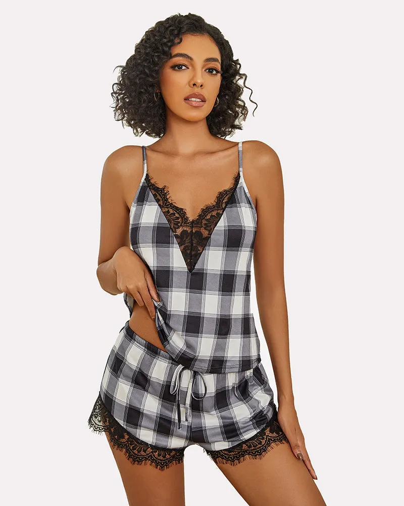 Lace Trim Leopard Print Pajama Set