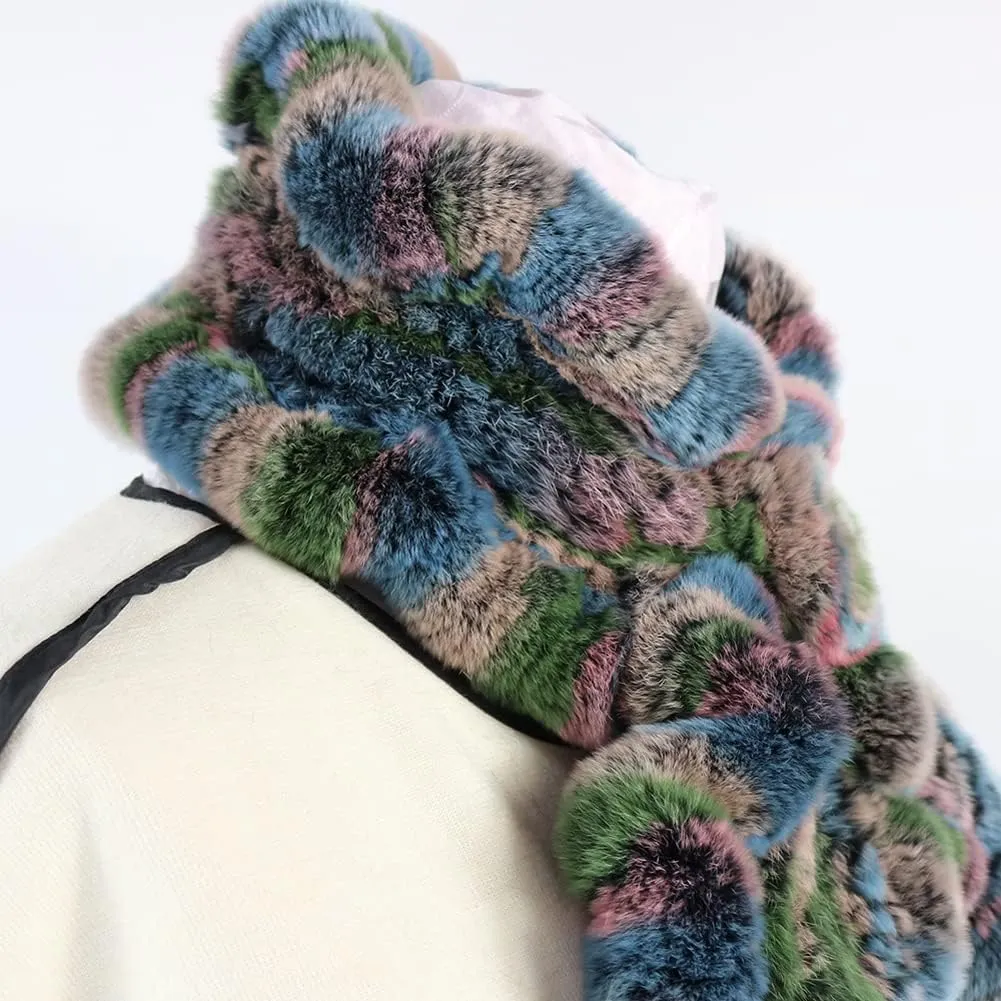 Ladies Faux Rabbit Fur Scarf,60cm-80cm Furry Faux Fur Scarf Wrap