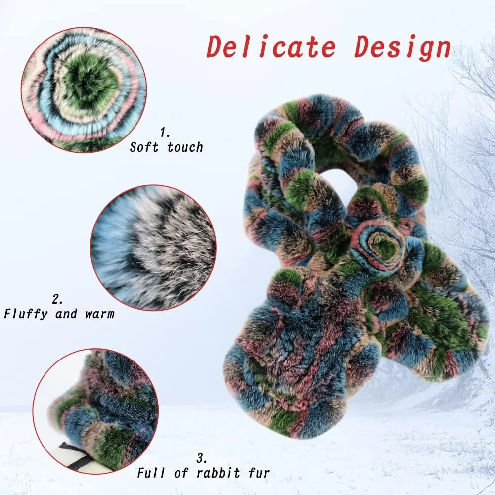 Ladies Faux Rabbit Fur Scarf,60cm-80cm Furry Faux Fur Scarf Wrap