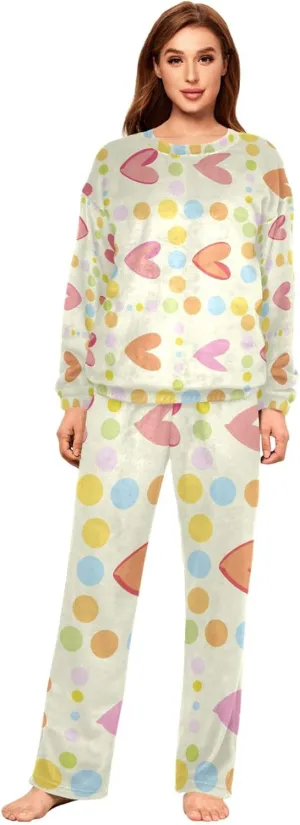 Ladies Fleece Pajamas Sets Classic Fuzzy Round Neck Pullover and Pants Set Unique Outfits Pajamas S