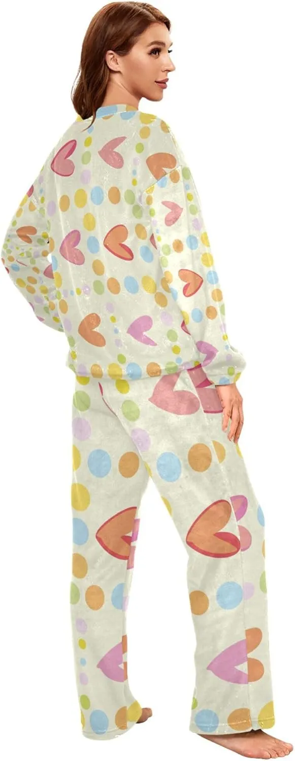 Ladies Fleece Pajamas Sets Classic Fuzzy Round Neck Pullover and Pants Set Unique Outfits Pajamas S