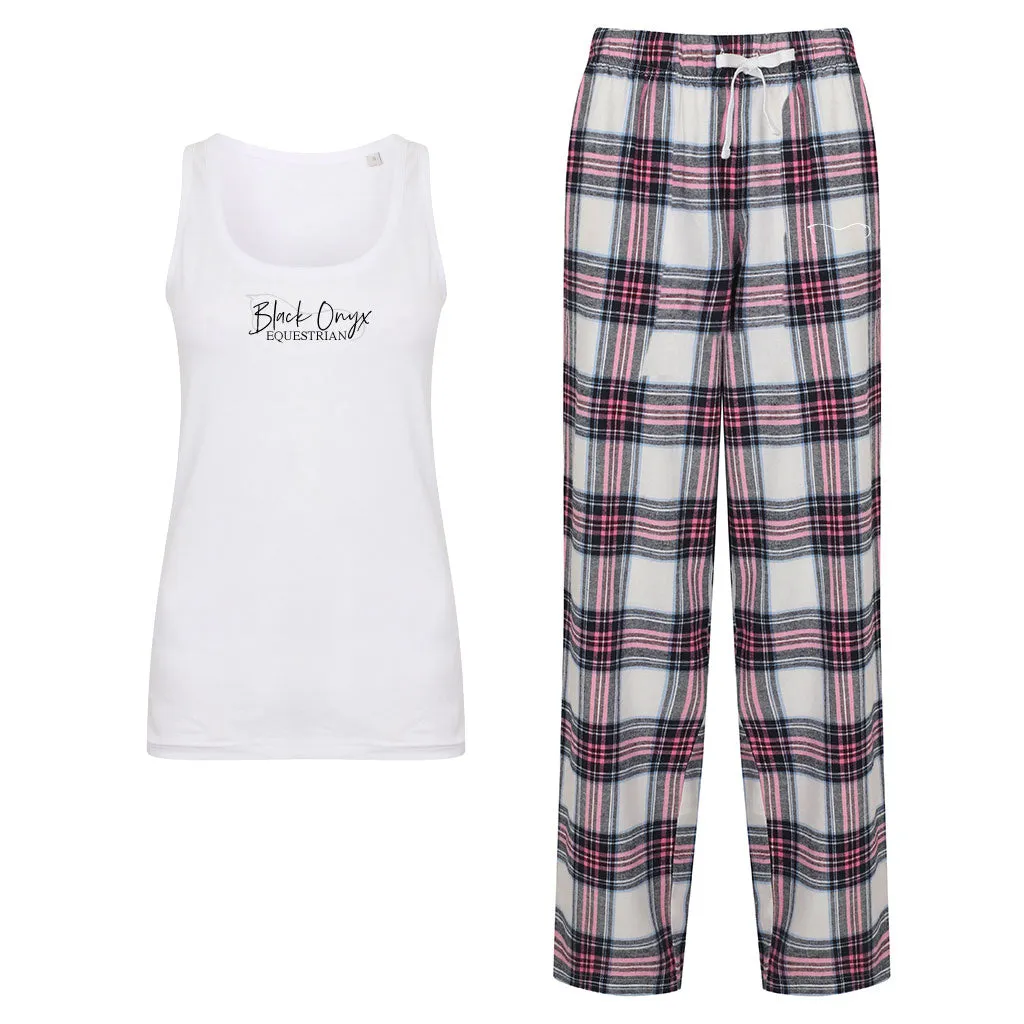 Ladies Tartan Pants Lounge Wear Set - Pink