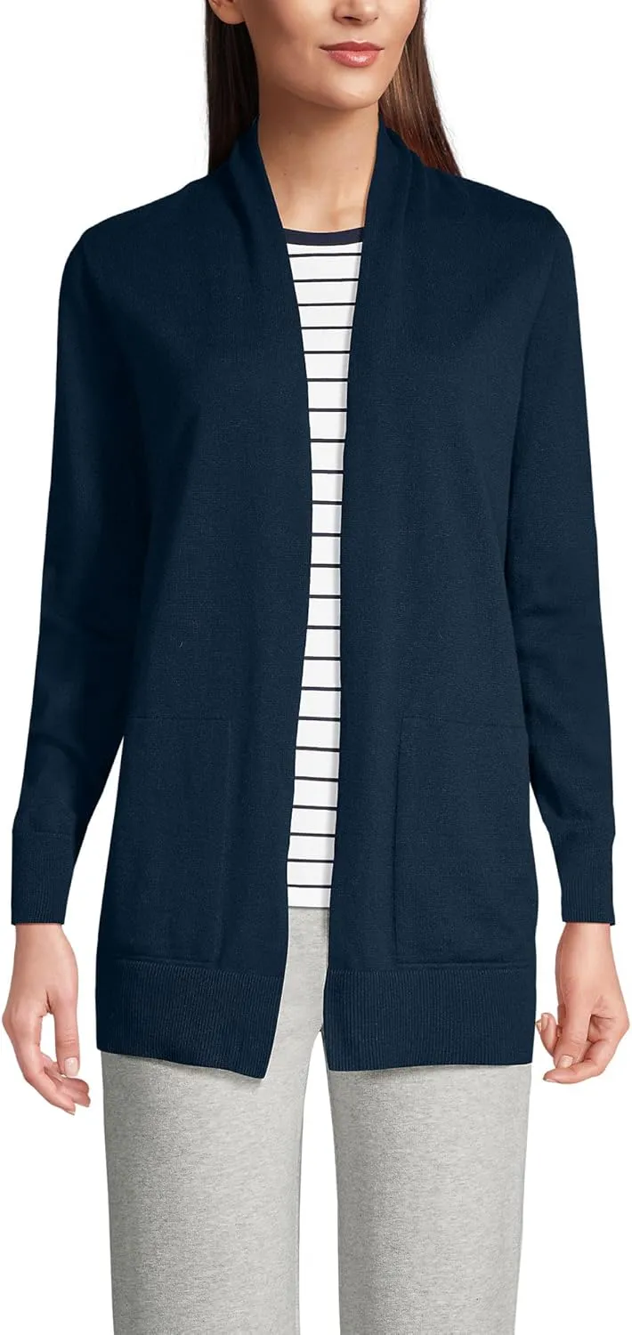 Lands' End Women's Long Sleeve Open Long Cardigan Sweater