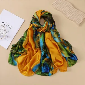 Large Long Scarf Silk Scarf Female Printed Silk Satin Beach Towel Ice Silk Shawl (B 90 * 180CM)