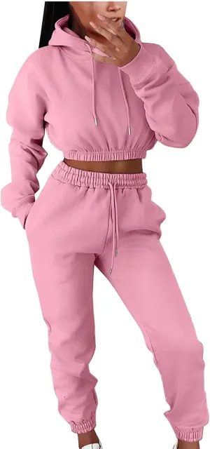 Lastesso Jogger Sets for Women 2 Piece Trendy Cropped Sweatshirt Hood High with Waist Sweatpants Soft Running Sweatsuits