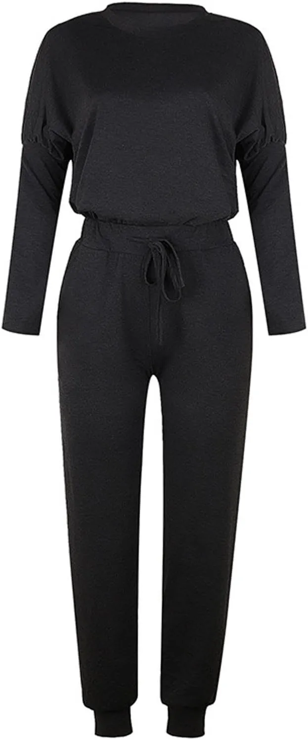 Lastesso Lounge Sets for Women 2 Piece Long Pants Solid Crewneck Loose Sweatsuits with Pockets Soft Sweat Suits Set