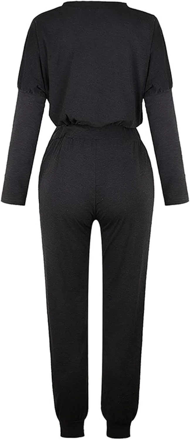Lastesso Lounge Sets for Women 2 Piece Long Pants Solid Crewneck Loose Sweatsuits with Pockets Soft Sweat Suits Set