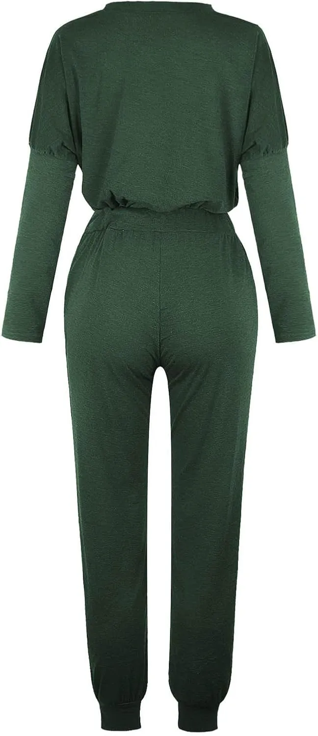 Lastesso Lounge Sets for Women 2 Piece Long Pants Solid Crewneck Loose Sweatsuits with Pockets Soft Sweat Suits Set