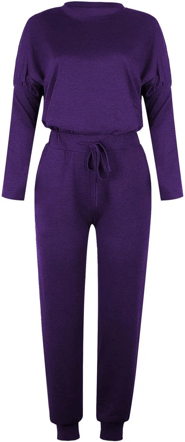 Lastesso Lounge Sets for Women 2 Piece Long Pants Solid Crewneck Loose Sweatsuits with Pockets Soft Sweat Suits Set