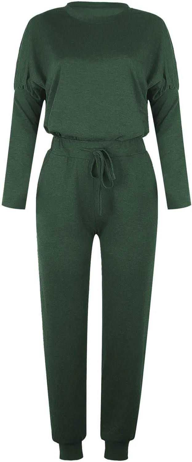 Lastesso Lounge Sets for Women 2 Piece Long Pants Solid Crewneck Loose Sweatsuits with Pockets Soft Sweat Suits Set