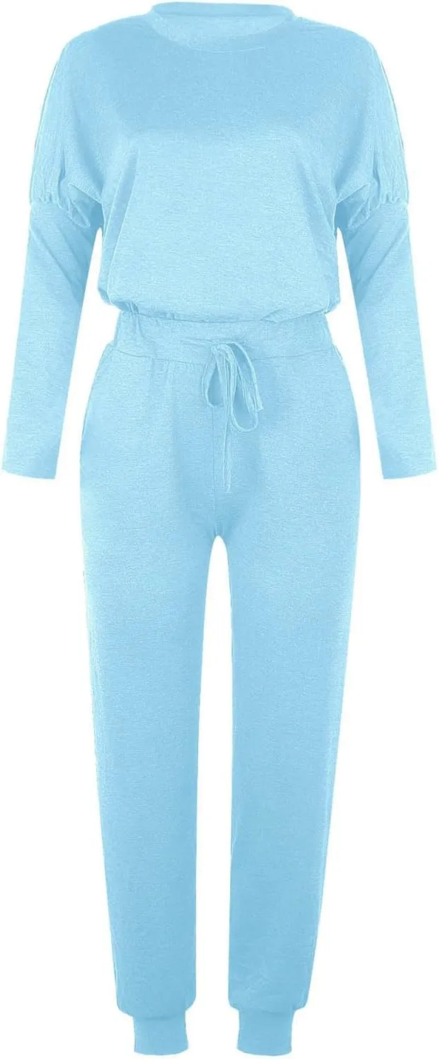 Lastesso Lounge Sets for Women 2 Piece Long Pants Solid Crewneck Loose Sweatsuits with Pockets Soft Sweat Suits Set