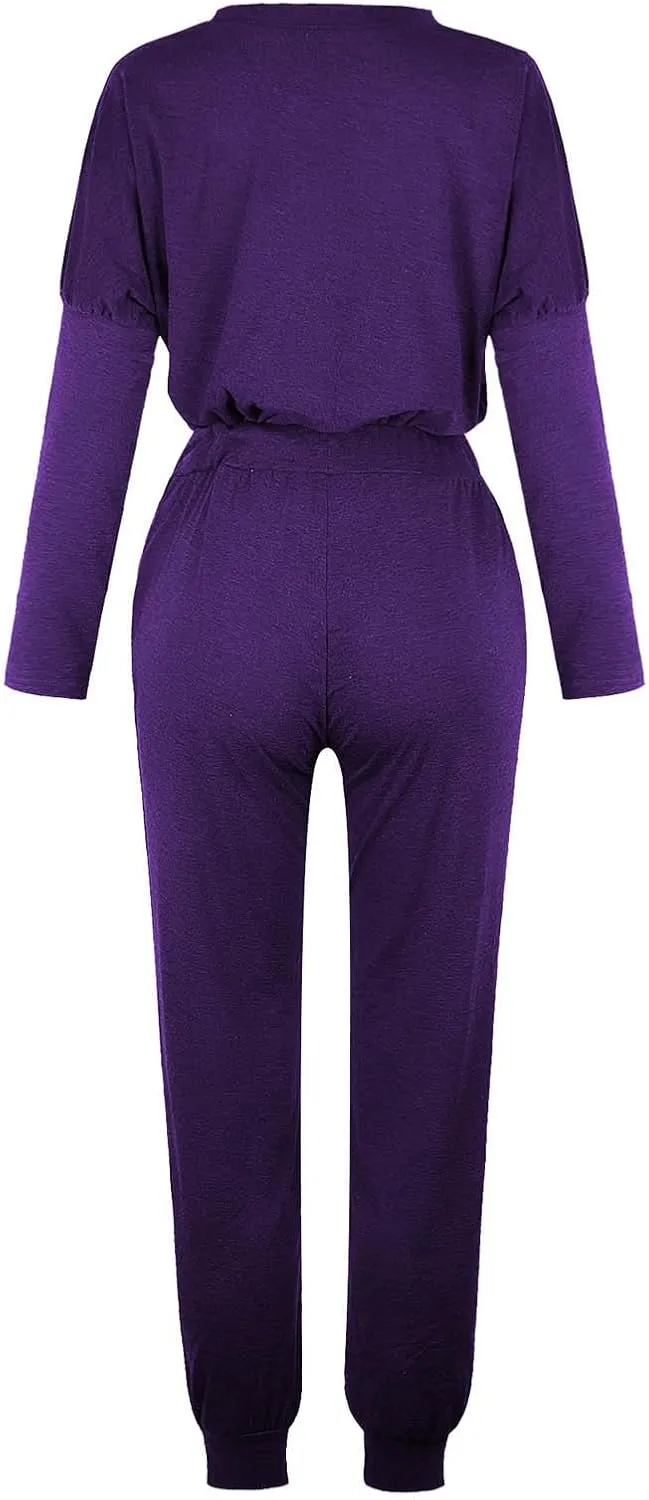 Lastesso Lounge Sets for Women 2 Piece Long Pants Solid Crewneck Loose Sweatsuits with Pockets Soft Sweat Suits Set