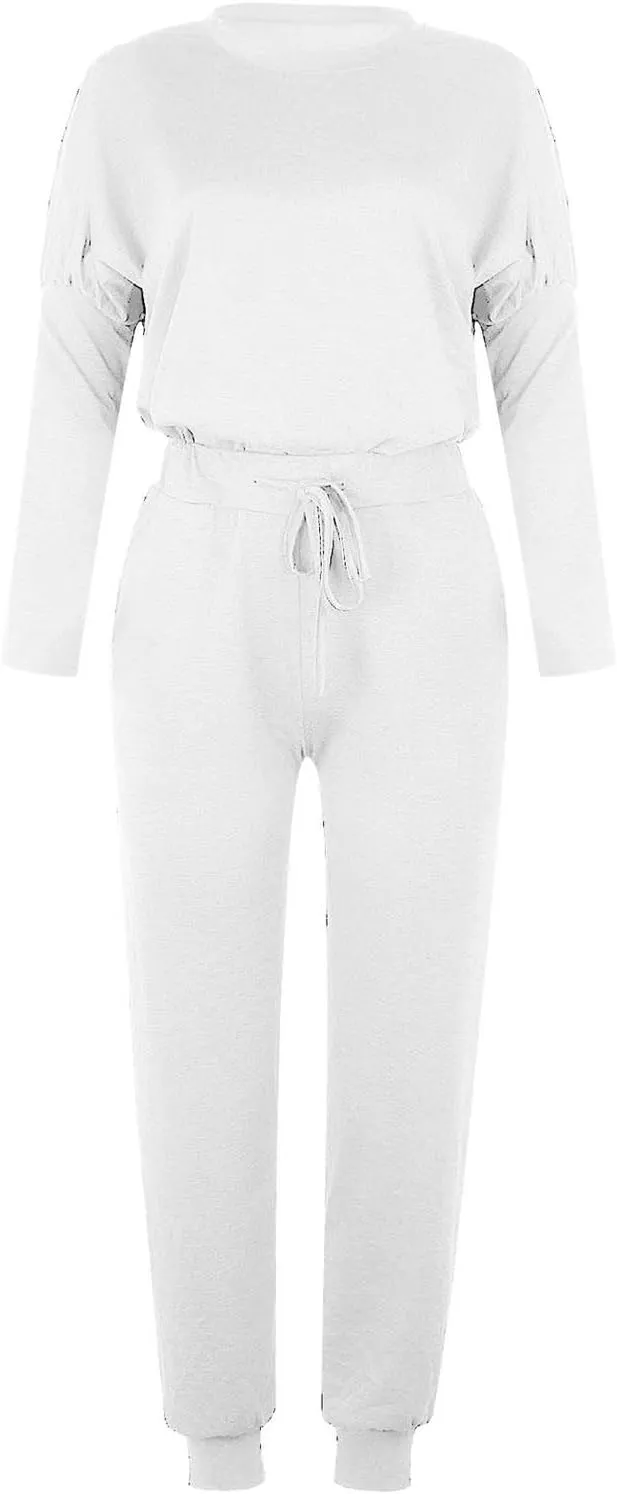 Lastesso Lounge Sets for Women 2 Piece Long Pants Solid Crewneck Loose Sweatsuits with Pockets Soft Sweat Suits Set