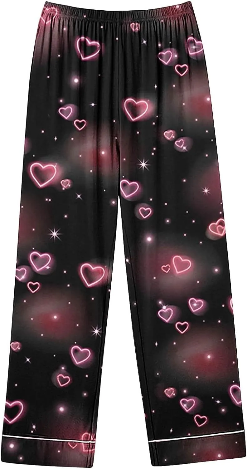 Lastesso Pajamas for Women Set Button down V Neck Shirts with Lounge Pants Soft Printed 2 Piece Sets Pj Homewear