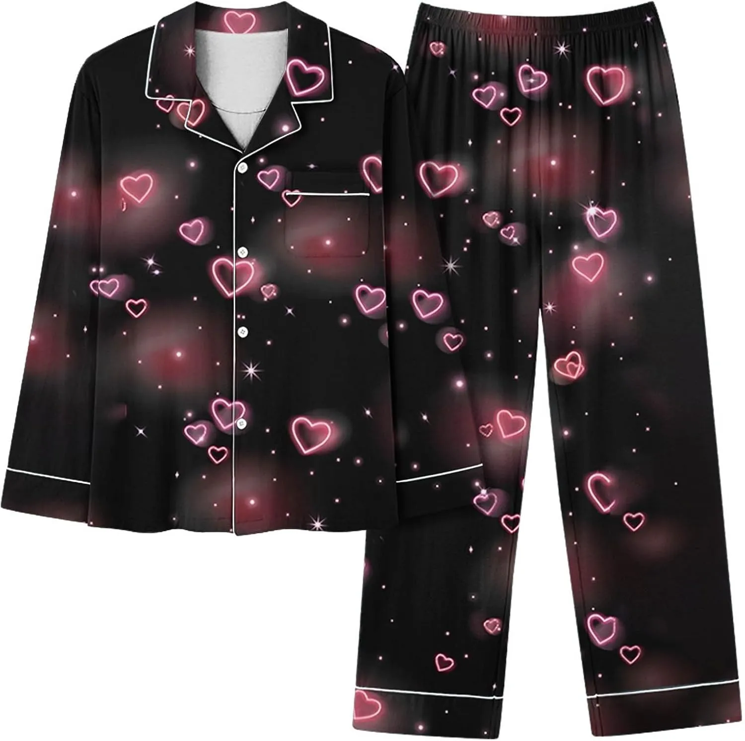 Lastesso Pajamas for Women Set Button down V Neck Shirts with Lounge Pants Soft Printed 2 Piece Sets Pj Homewear