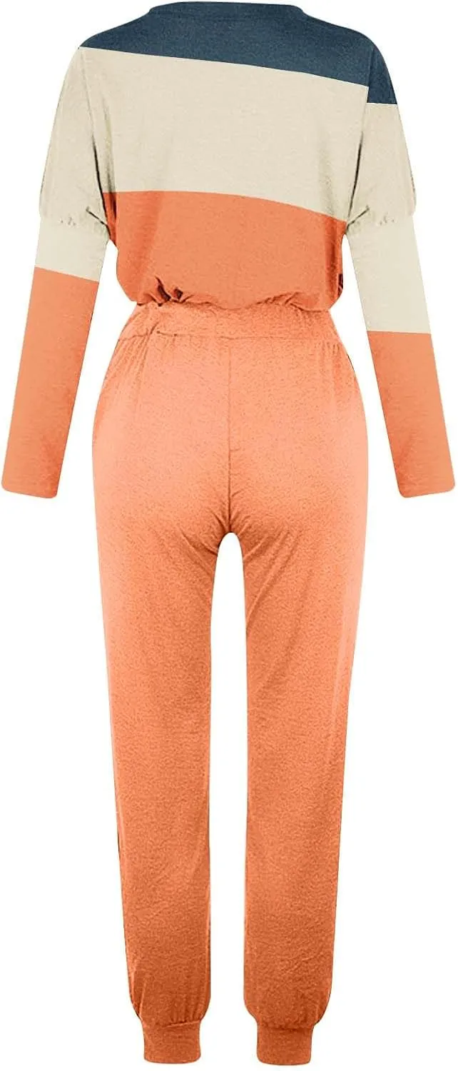 Lastesso Plus Size Lounge Sets for Women Color Block Joggers Track Suits Casual Tie Ankle Banded Loungewear Soft Sweatsuits