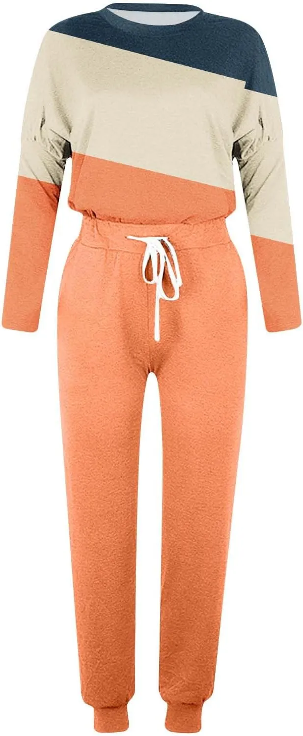 Lastesso Plus Size Lounge Sets for Women Color Block Joggers Track Suits Casual Tie Ankle Banded Loungewear Soft Sweatsuits
