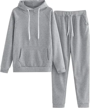 Lastesso Sweatsuit Set for Women Solid Loose Fit Sweatsuits Soft Long Sleeve Pullovers with Pockets Cozy Track Suit Sets