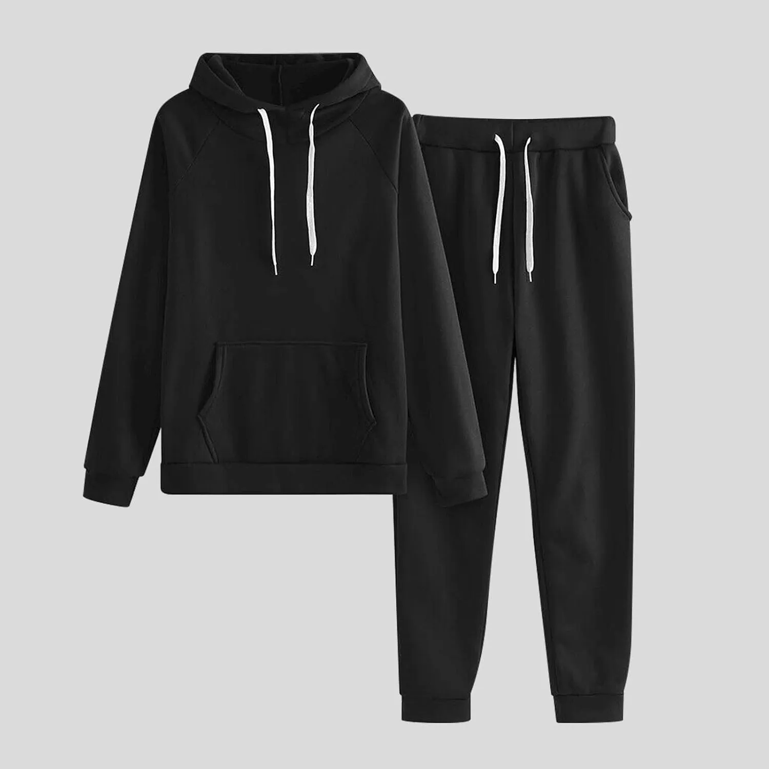 Lastesso Sweatsuit Set for Women Solid Loose Fit Sweatsuits Soft Long Sleeve Pullovers with Pockets Cozy Track Suit Sets