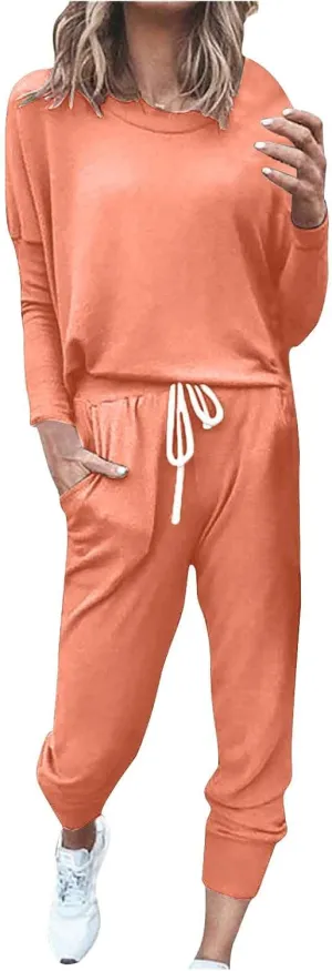 Lastesso Sweatsuits for Women Set 2 Piece Casual Size Sweatsuits Soft Solid Color Track Suits Sets Comfy Jogger Clothes