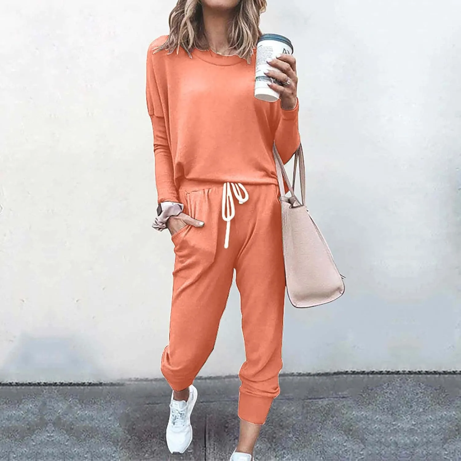 Lastesso Sweatsuits for Women Set 2 Piece Casual Size Sweatsuits Soft Solid Color Track Suits Sets Comfy Jogger Clothes