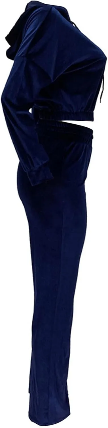 Lastesso Velour Jogging Suits for Women Soft Track Suits 2 Piece Set Cozy Loungewear Cropped Jackets Elastic Sweatpants