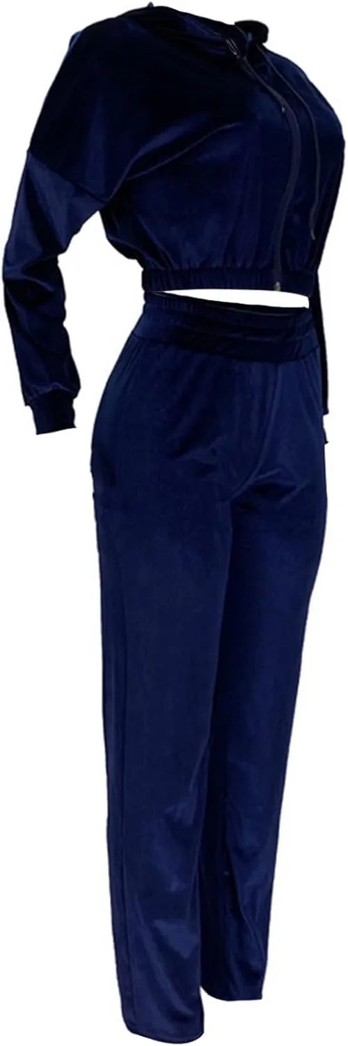 Lastesso Velour Jogging Suits for Women Soft Track Suits 2 Piece Set Cozy Loungewear Cropped Jackets Elastic Sweatpants