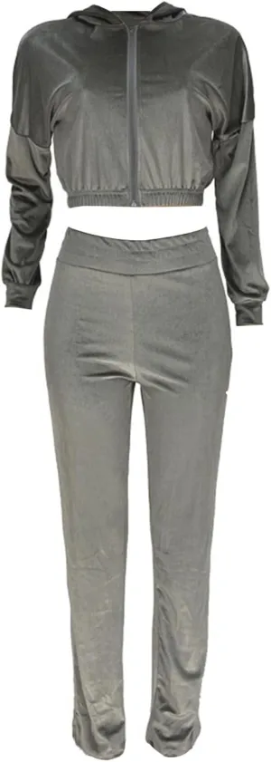 Lastesso Velour Jogging Suits for Women Soft Track Suits 2 Piece Set Cozy Loungewear Cropped Jackets Elastic Sweatpants