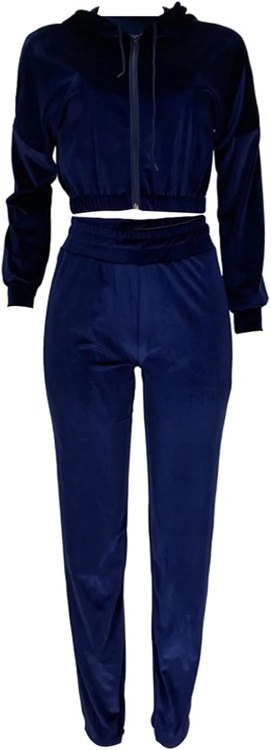 Lastesso Velour Jogging Suits for Women Soft Track Suits 2 Piece Set Cozy Loungewear Cropped Jackets Elastic Sweatpants