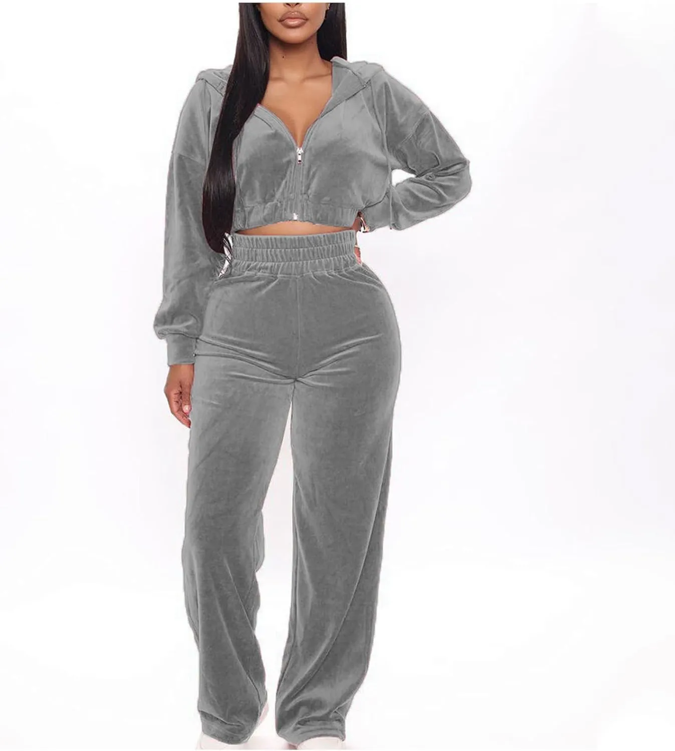 Lastesso Velour Jogging Suits for Women Soft Track Suits 2 Piece Set Cozy Loungewear Cropped Jackets Elastic Sweatpants