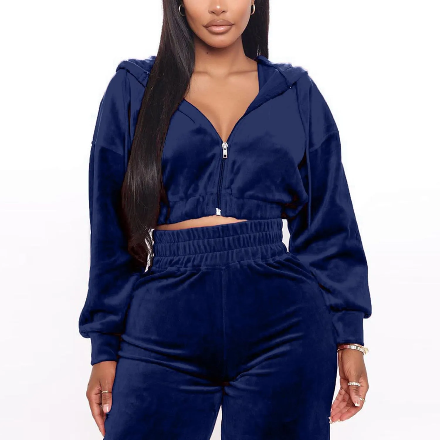Lastesso Velour Jogging Suits for Women Soft Track Suits 2 Piece Set Cozy Loungewear Cropped Jackets Elastic Sweatpants