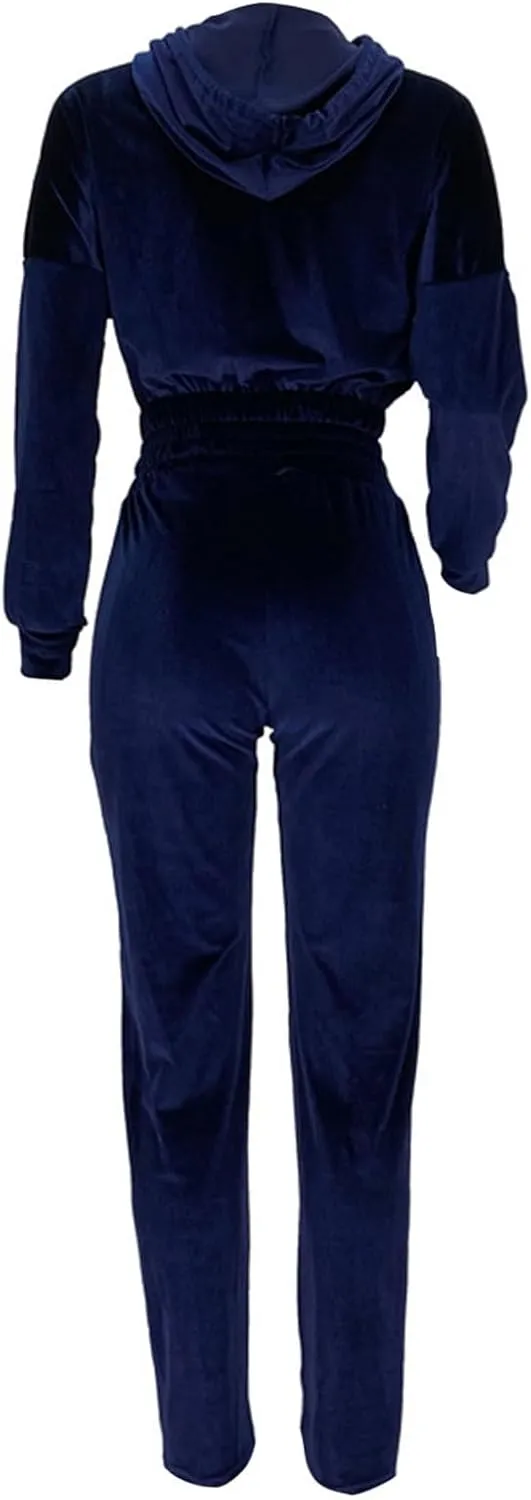 Lastesso Velour Jogging Suits for Women Soft Track Suits 2 Piece Set Cozy Loungewear Cropped Jackets Elastic Sweatpants