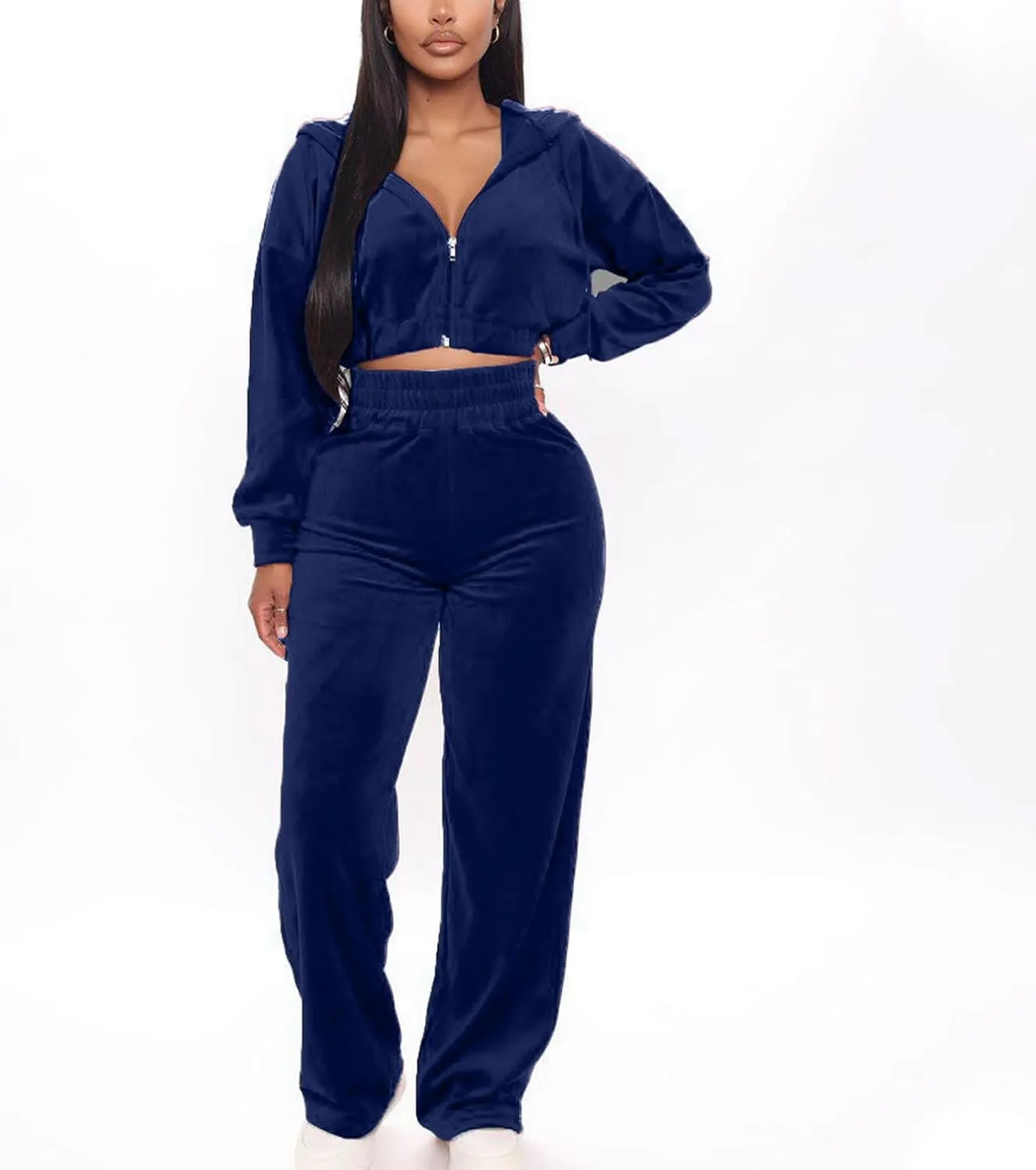 Lastesso Velour Jogging Suits for Women Soft Track Suits 2 Piece Set Cozy Loungewear Cropped Jackets Elastic Sweatpants