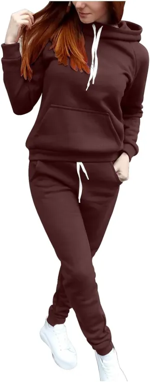 Lastesso Women Suits 2 Piece Set Csaual Solid Long Sleeve Pullovers Ankle Banded Tie Knot Long Sweatpants Soft Tracksuits Set