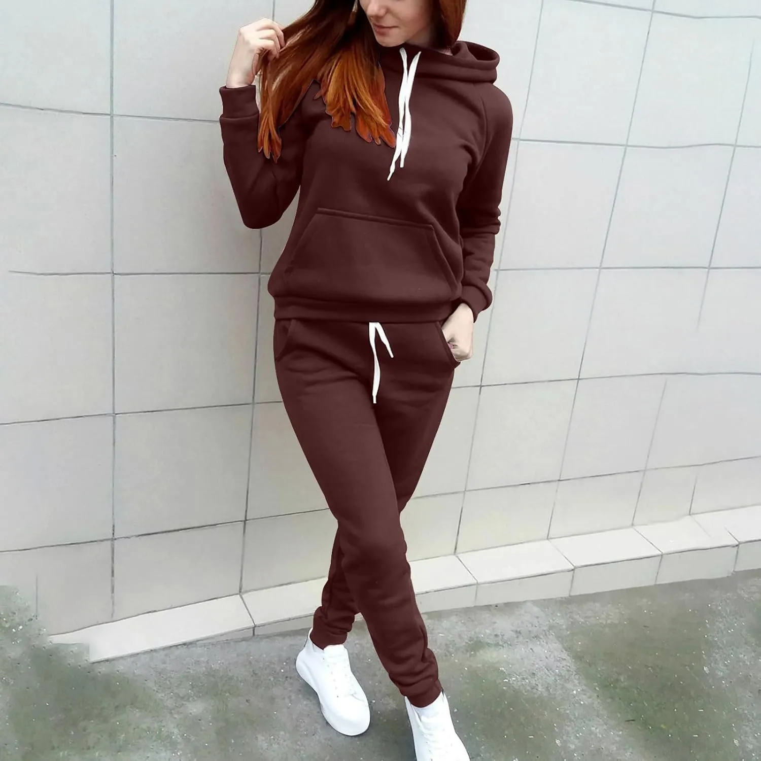 Lastesso Women Suits 2 Piece Set Csaual Solid Long Sleeve Pullovers Ankle Banded Tie Knot Long Sweatpants Soft Tracksuits Set