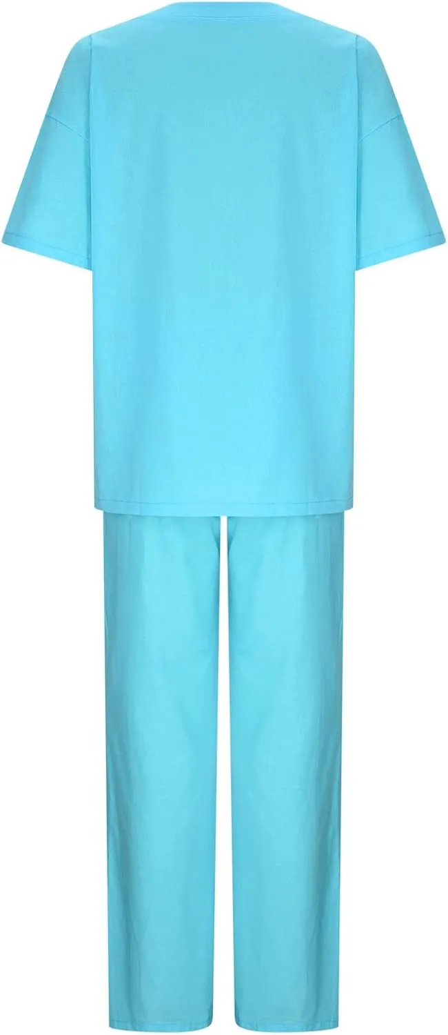Lastesso Womens 2 Piece Outfits Summer Casual Short Sleeve Tops with Relaxed Long Palazzo Pants Solid Comfy Loungewear