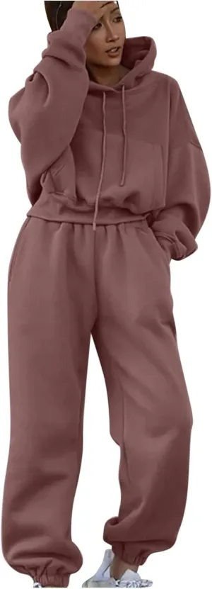 Lastesso Womens Matching Lounge Set Soft Long Sleeve Drawstring Tops Baggy Solid Sweat Suits Casual Sprint Fall Clothes