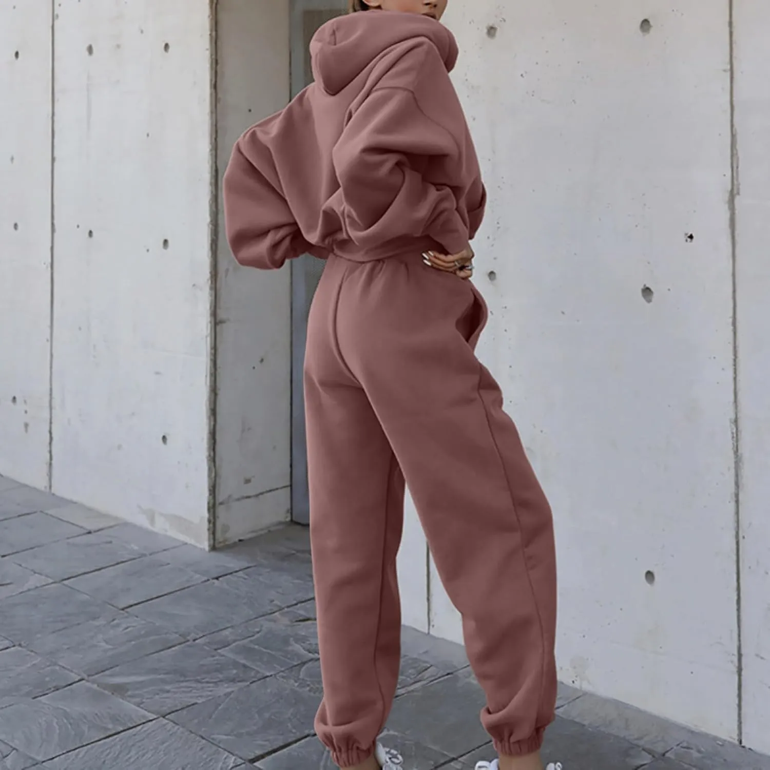 Lastesso Womens Matching Lounge Set Soft Long Sleeve Drawstring Tops Baggy Solid Sweat Suits Casual Sprint Fall Clothes