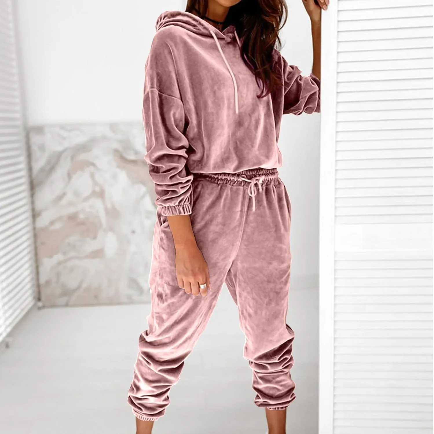 Lastesso Women's Velour Tracksuits Travel Loungewear Set Casual Size Hoodies Soft Loungewear Sets Going Out Sweat Suit