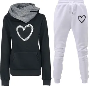 Lastesso Workout Sets for Women Trendy Color Block Heart Print Sweatsuits 2 Piece Set Soft Long Sleeve Loose Sweatshirt Pants