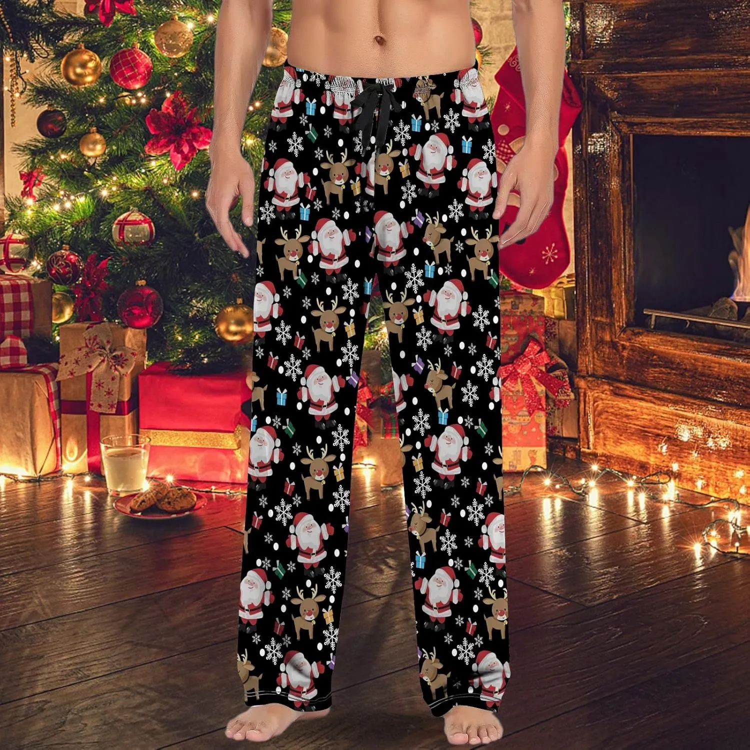 LCMTWX Black Pants Men Pajama Pants with Drawstring and Pockets Mens Sleep Pants Mens Flannel Pajama Pants Mens Flannel