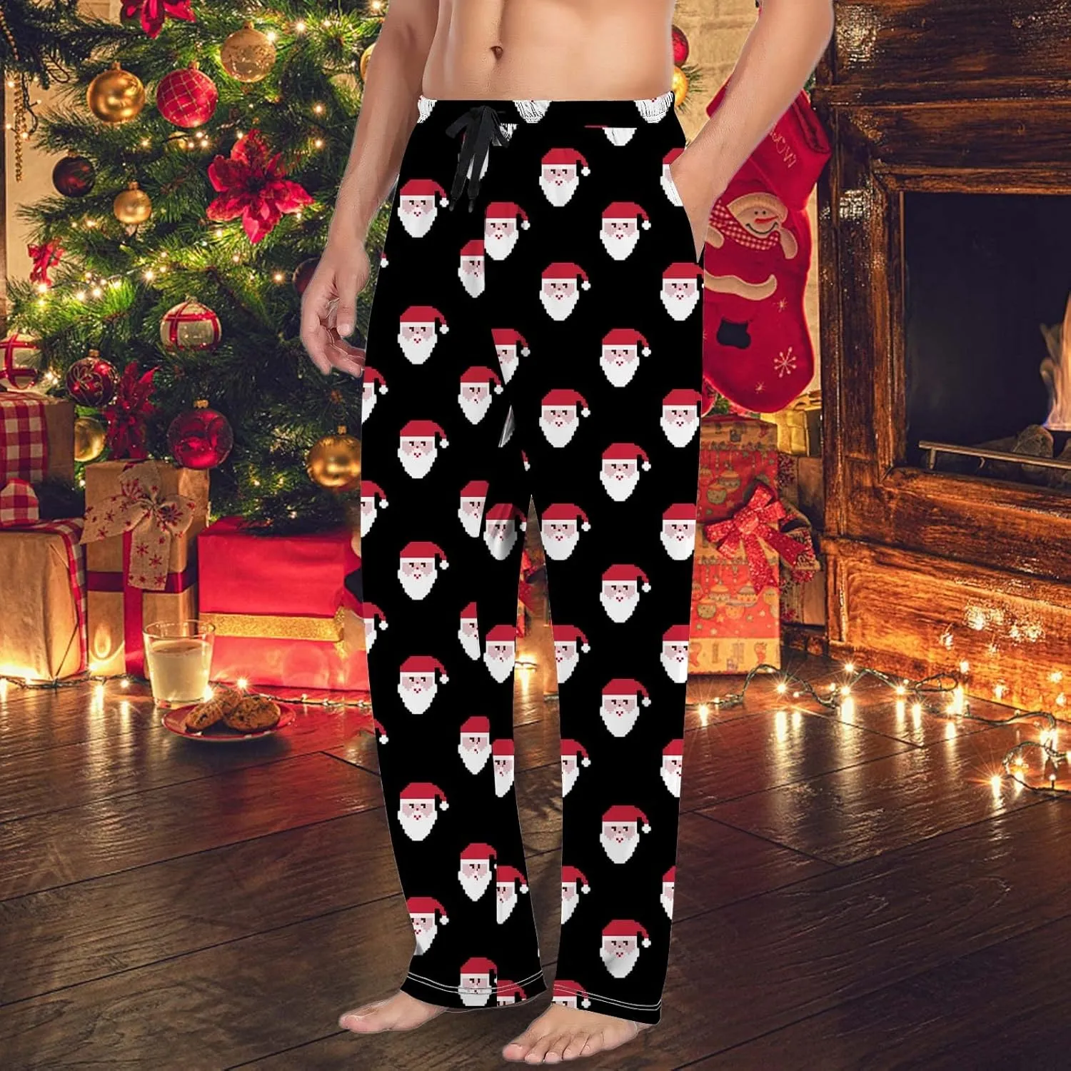 LCMTWX Mens Pajamas Casual Pants Pajama Pants with Drawstring and Pockets Pajamas for Men Fleece Lined Pants Men Christmas