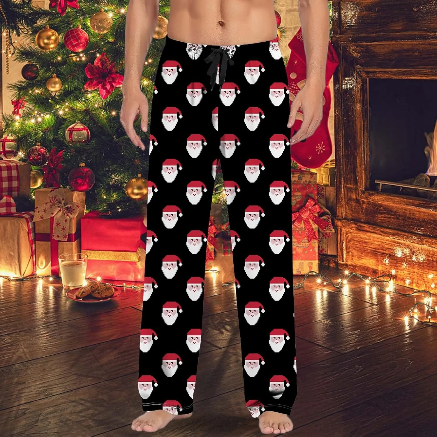 LCMTWX Mens Pajamas Casual Pants Pajama Pants with Drawstring and Pockets Pajamas for Men Fleece Lined Pants Men Christmas