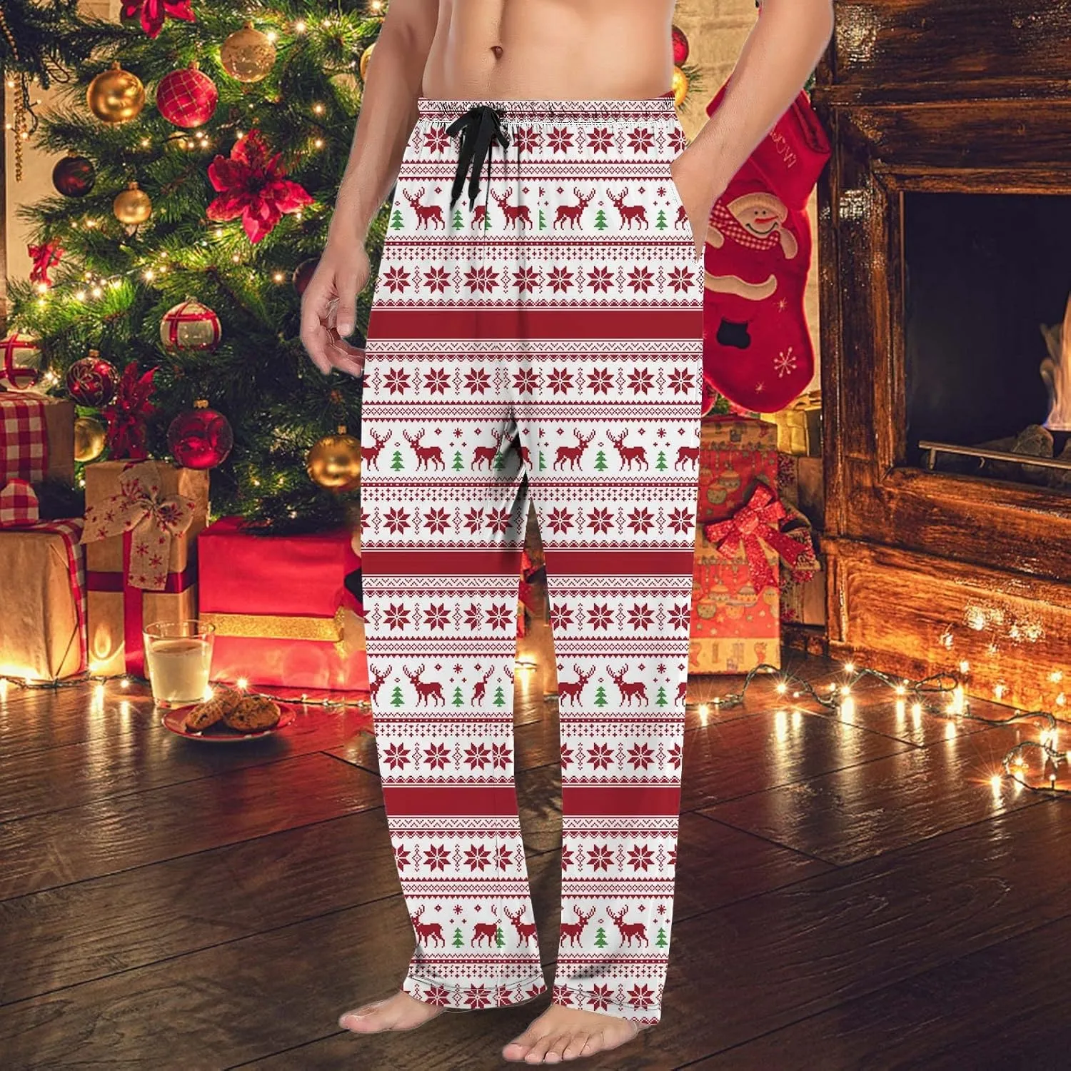 LCMTWX Pajama Pants Casual Pants Pajama Pants with Drawstring and Pockets Pj Pants Men's Pajama Bottoms Christmas Pajamas
